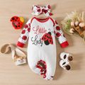 2pcs Baby Girl 95% Cotton Long-sleeve Ladybird & Letter Print Jumpsuit & Headband Set White image 1