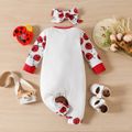 2pcs Baby Girl 95% Cotton Long-sleeve Ladybird & Letter Print Jumpsuit & Headband Set White image 2