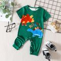 Baby Boy Dinosaur & Letter Print Short-sleeve Jumpsuit DarkGreen image 1