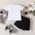 2pcs Baby Boy 95% Cotton Bear & Stripe Print Short-sleeve Tee and Letter Print Shorts Set White image 2