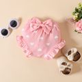 Father's day 3pcs Baby Girl 95% Cotton Letter Print Ribbed Bodysuit and Shorts and Bow Headband Set Pink image 4