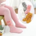 Baby / Toddler Dual Bowknot Decor Solid Color Ribbed Pantyhose Pink