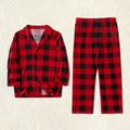 Family Matching Polo Collar Plaid Christmas Pajamas Sets (Flame Resistant) Red