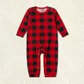 Family Matching Polo Collar Plaid Christmas Pajamas Sets (Flame Resistant) Red
