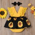 2pcs V Collar Lace Sunflower Flutter-sleeve Baby Sets Yellow
