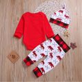 Baby 3pcs Christmas Letter and Animals Print Red Long-sleeve Set Red