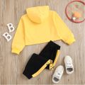 2-piece Toddler Girl Letter Print Yellow Hoodie Sweatshirt and Colorblock Elasticized Pants Casual Set Yellow image 2