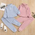 2-piece Toddler Girl Stand Collar Zipper Knit Long-sleeve Top and Elasticized Solid Pants Casual Set Pink