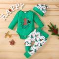 Baby 3pcs Christmas Letter and Animals Print Red Long-sleeve Set Green image 1