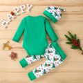 Baby 3pcs Christmas Letter and Animals Print Red Long-sleeve Set Green image 2
