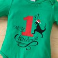 Baby 3pcs Christmas Letter and Animals Print Red Long-sleeve Set Green image 3