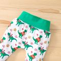 Baby 3pcs Christmas Letter and Animals Print Red Long-sleeve Set Green image 5
