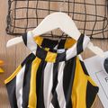 Toddler Girl Stripe Colorblock Back Button Design Belted Halter Rompers Yellow image 3