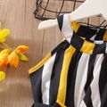 Toddler Girl Stripe Colorblock Back Button Design Belted Halter Rompers Yellow image 4