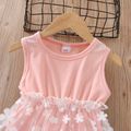 2pcs Toddler Girl Floral Mesh Design Pink Tank Top and Ruffled White Shorts Set Rose Gold