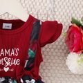 2pcs Baby Girl 95% Cotton Rib Knit Flutter-sleeve Letter Print Spliced Allover Floral Print Dress with Headband Set Red
