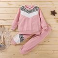 2-piece Baby / Toddler Leopard Splice Pullover and Pants Set Pink