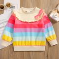 Toddler Girl Rainbow Stripe Ruffled Bowknot Design Sweatshirt Multi-color