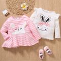 Toddler Girl Rabbit Pattern Ruffled Long-sleeve Tee White