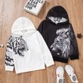 Trendy Kid Boy Tiger/Lion Animal Print Hooded Sweatshirt White