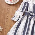 Toddler Girl Off Shoulder Floral Design Stripe Belted Long-sleeve Strap Dress Grey