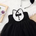 2-piece Baby Girl Bowknot Design Mesh Strap Party Dress and Headband Set Black