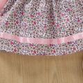 2-piece Baby Girl Faux-two Doll Collar Floral Print Long-sleeve Dress and Headband Set Pink
