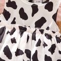 Baby Girl Cow Print Splicing Mesh Flutter-sleeve Romper Party Dress Multi-color