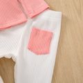2pcs Baby Boy/Girl Solid Ribbed Long-sleeve Hooded Top and Trousers Set Pink image 3