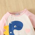 Mother's Day Baby Boy/Girl Cartoon Dinosaur Print Long Raglan Sleeve Jumpsuit Pink