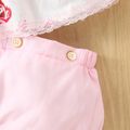 2pcs Baby Girl All Over Floral Print Lace Ruffle Puff Sleeve Dress and Solid Shorts Set Light Pink image 4