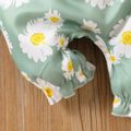 2pcs Baby Girl All Over Daisy Floral Print Ruffle Lace Belted Sleeveless Jumpsuit with Headband Set Green image 4