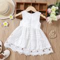 Baby Girl White Hollow Out Floral Appliques Design Sleeveless Party Dress White