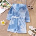 Toddler Girl Tie Dyed Zipper Hooded Long-sleeve Blue Waffle Rompers Light Blue