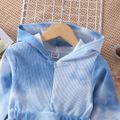 Toddler Girl Tie Dyed Zipper Hooded Long-sleeve Blue Waffle Rompers Light Blue