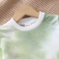 2pcs Toddler Girl Green Tie Dyed Bowknot Design Crop Sweatshirt and Elasticized Pants Set Green