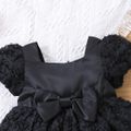 Schwarzes, florales, strukturiertes Partykleid mit Puffärmeln und Bowknot für Mädchen schwarz