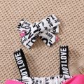 2pcs Baby Girl Bow Front Allover Love Heart & Letter Print Cami Romper with Headband Set White image 3