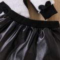 2pcs Toddler Girl Heart Pattern Bowknot Design Fleece Sweatshirt and PU Skirt Set Black/White