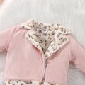 Baby Girl Leopard Print Thermal Lined Spliced Suede Lapel Collar Long-sleeve Zipper Jacket Pink image 3