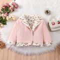 Baby Girl Leopard Print Thermal Lined Spliced Suede Lapel Collar Long-sleeve Zipper Jacket Pink image 1