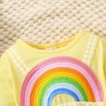 Baby Girl Rainbow Embroidered Long-sleeve Spliced Textured Gingham Romper Yellow image 1