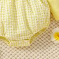 Baby Girl Rainbow Embroidered Long-sleeve Spliced Textured Gingham Romper Yellow image 5