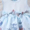 Baby Girl Floral Print Bow Front Blue Mesh Long-sleeve Party Dress Blue image 4