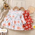 2-Pack Baby Girl Allover Floral Print Ruffle Long-sleeve Waffle Textured Dresses Set MultiColour image 1