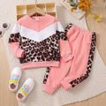 2pcs Toddler Girl Trendy Leopard Print Colorblock Sweatshirt and Pants Set Color block image 1