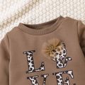 2pcs Baby Girl Long-sleeve Letter Graphic Sweatshirt and Leopard Print Mesh Skirt Set Brown image 3