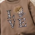 2pcs Baby Girl Long-sleeve Letter Graphic Sweatshirt and Leopard Print Mesh Skirt Set Brown image 4