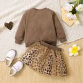 2pcs Baby Girl Long-sleeve Letter Graphic Sweatshirt and Leopard Print Mesh Skirt Set Brown image 2