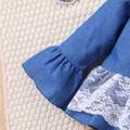 2pcs Toddler Girl Sweet Lace Design Bowknot Denim Tee and Flared Pants Set Blue image 5
